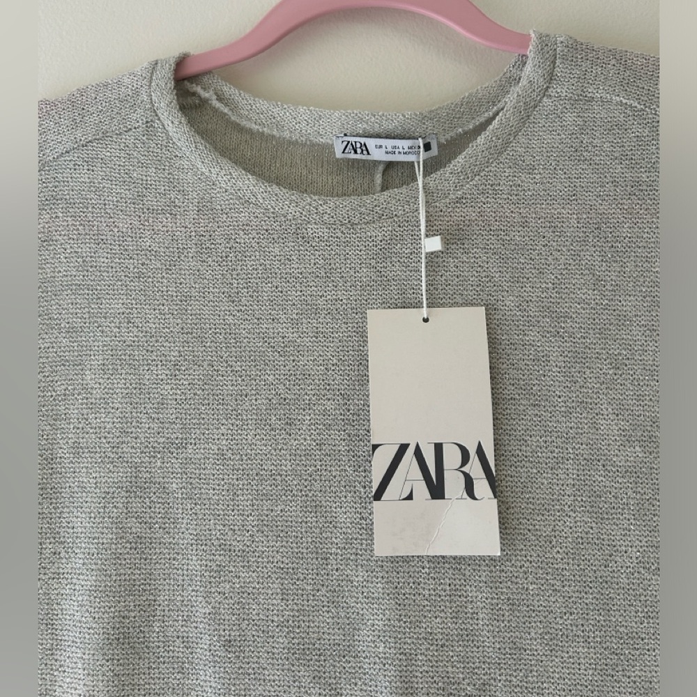 ZARA Silver-Tone Knit Cap Sleeve Tank - Picture 2 of 8